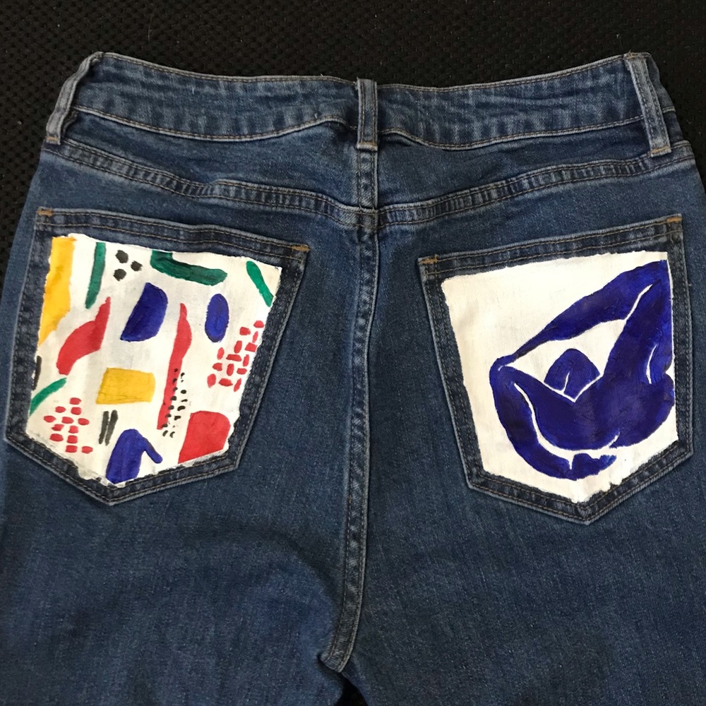 Hand painted Matisse inspired mom jeans